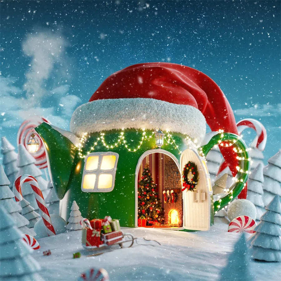 

Christmas Hat Pot House Photography Background Cartoon Photophone Photozone Baby Party Photographic Backdrops For Photo Studio