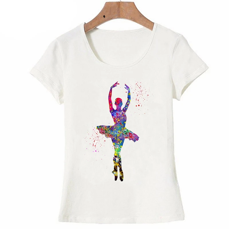 Акварель гимнастики с принтом Футболка для женщин Элегантный балетный танец Femme