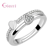 simple trendy cubic zirconia heart rings for women adjustable stackable open rings 925 sterlng silver wedding fine jewelry