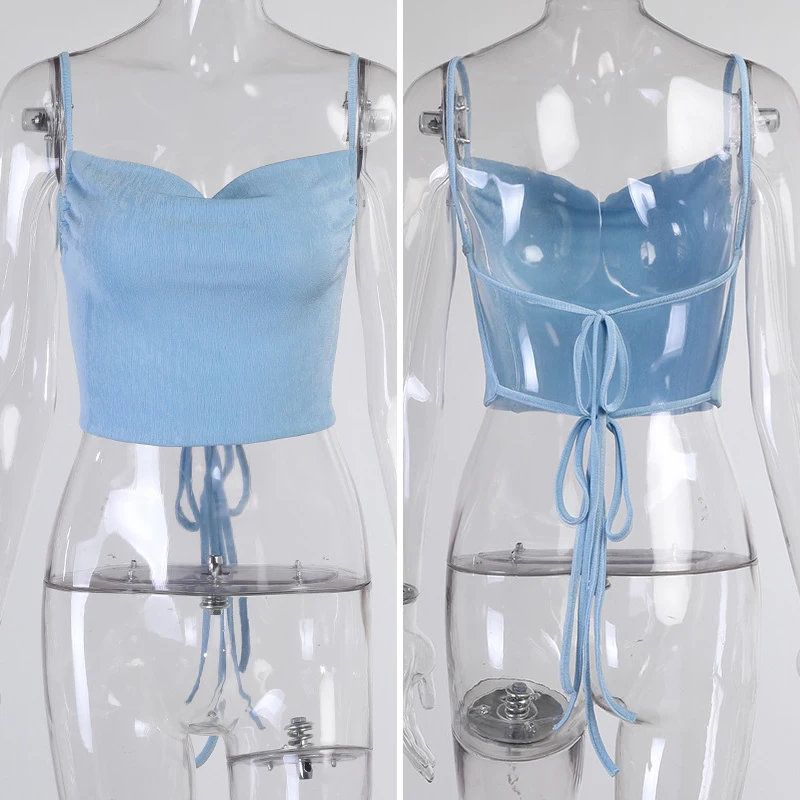 

Tossy New Yarn Mini Cami Tops Vest For Women Summer New 2021 Backless Camisole Tank Top Sexy Halter Mini Top Clothes Aesthetic