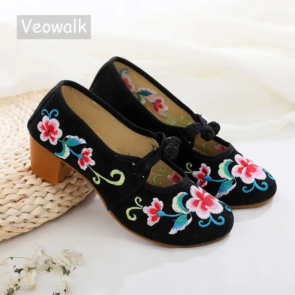 

Veowalk, Китайская вышивка, женские холщовые туфли на среднем каблуке, винтажные женские хлопковые туфли-лодочки с вышивкой в стиле Старый Пеки...