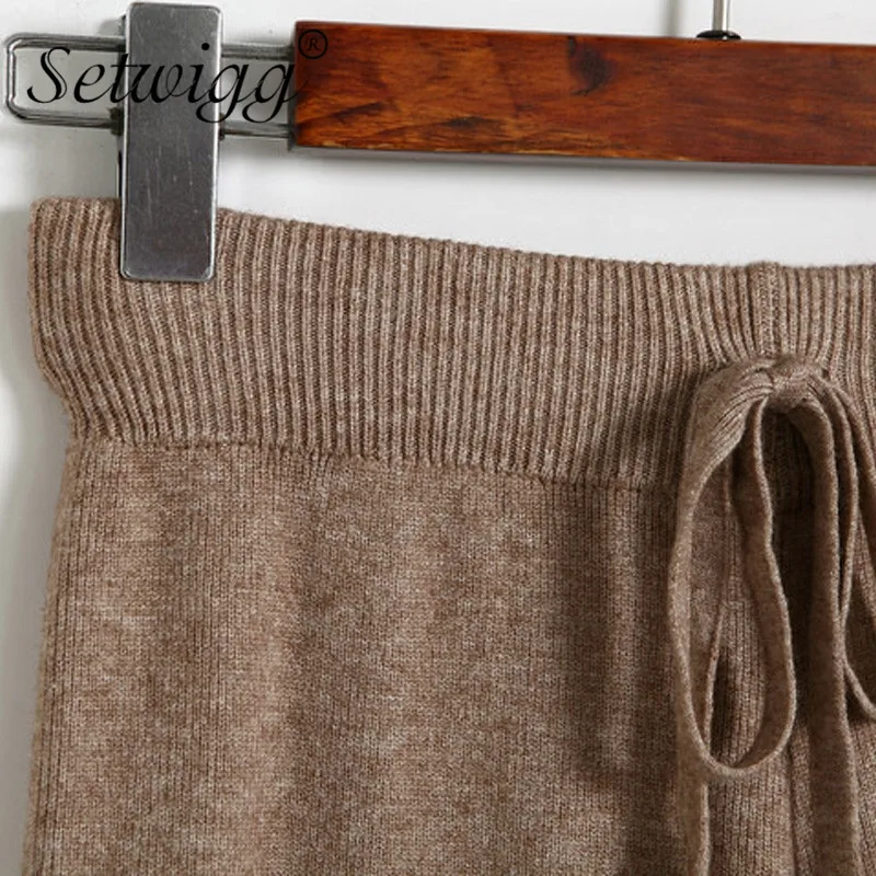 Женские шерстяные брюки SETWIGG Широкий трикотажный Повседневный длинный с