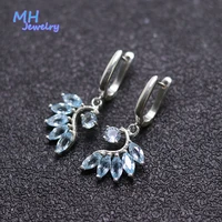 mh new 2021 100 natural blue topaz heart shaped earring sterling 925 silver fine jewelry for women lady party wedding gift