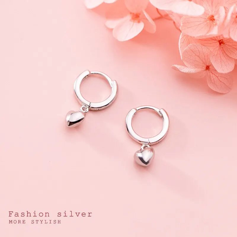 

A00809 High Quality Simple Love Heart Pendant Stud Earrings for Women Genuine 925 Sterling Silver Teen Noble Jewelry
