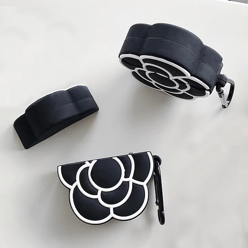 

New 2021 Earphone accessories cute three-dimensional camellia wireless bluetooth earphone protective cover for AirPods 2 1