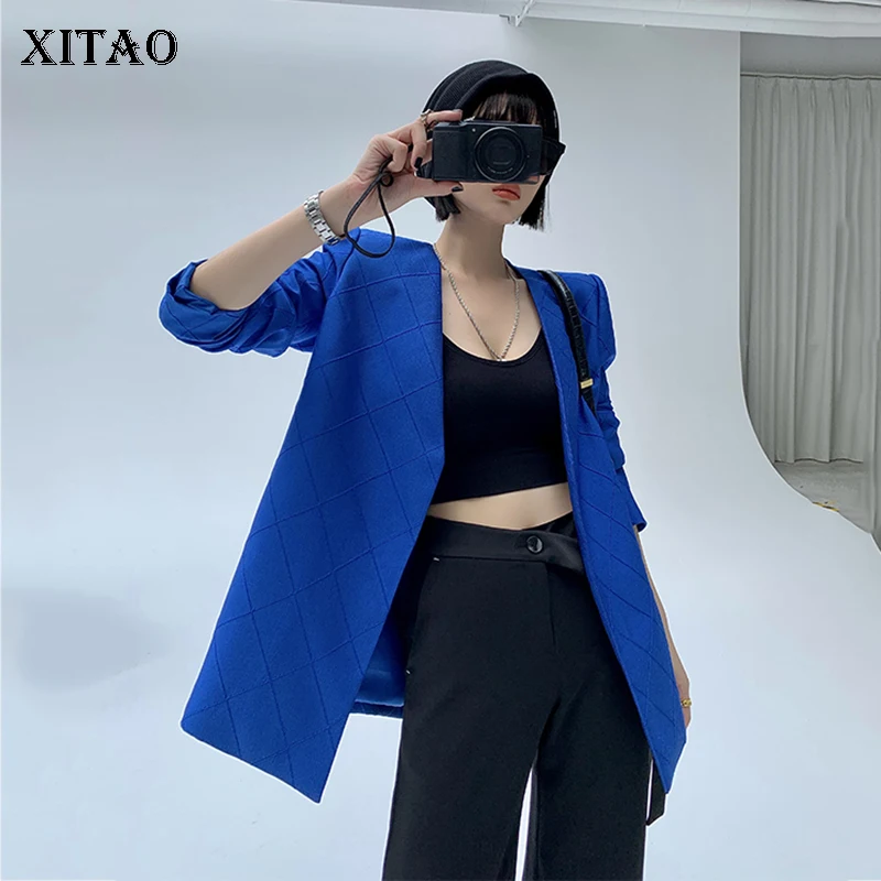 

XITAO Женский блейзер, модный, новинка, плиссированный, с одной грудью, с длинным рукавом, осенний, из Твила, Прямоугольный дизайн, на ощупь, Ниш...
