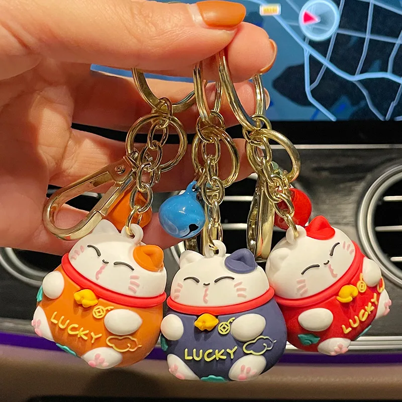 

Cartoon Lucky Cat Bell Keychain Pendant Fun Cute Crane Machine Creative Doll Gift For Mom Gue Ring Key Chain Ornaments