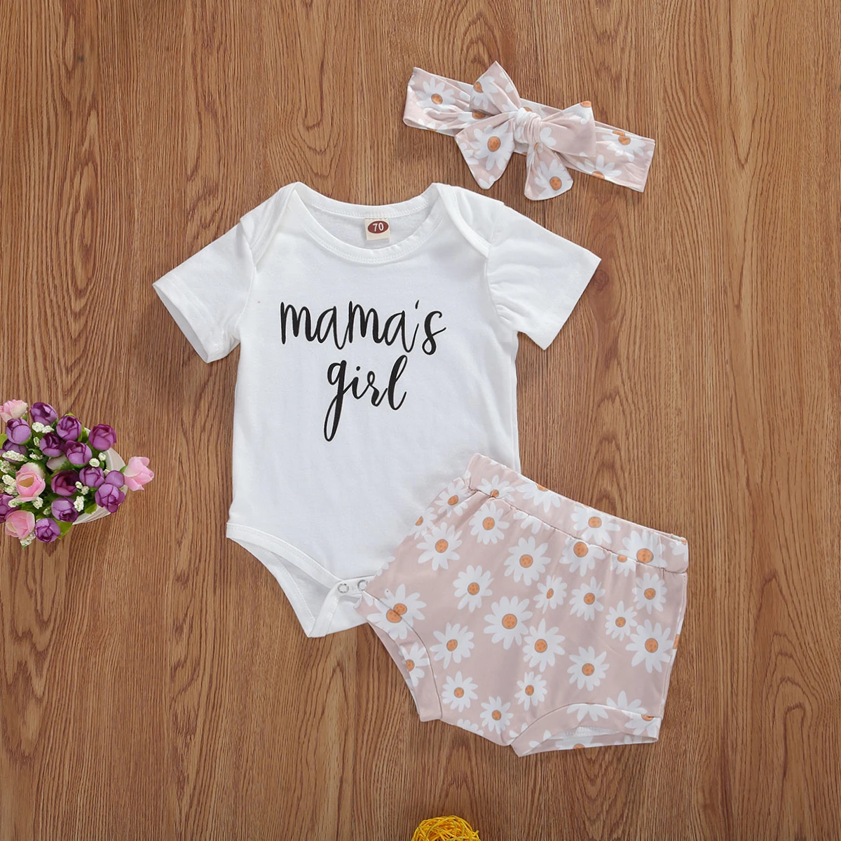 

Одежда для новорожденных девочек 0-18 месяцев милый комбинезон с короткими рукавами и буквенным принтом + шорты с оборками + головной убор, ле...