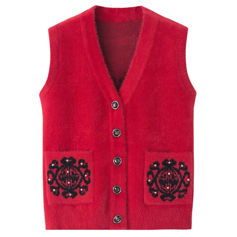 Жилет женский из искусственной норки шерстяной с V-образным вырезом - купить по