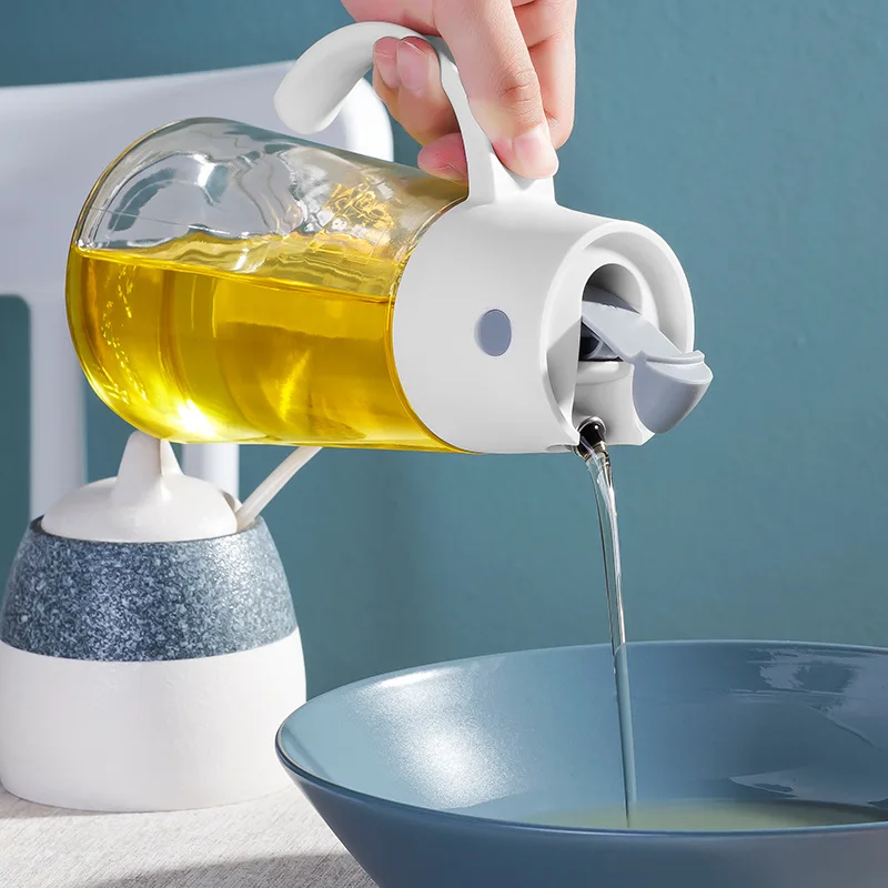 

Kitchen Supplies Seasoning Glass Leak-proof Olive Sauce Vinegar Oil Bottle Household Automatic Opening & Closing Lid Glass Oiler