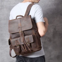 new retro handmade crazy horse genuine leather backpack mens large capacity leather school bag travel bag locomotive bag