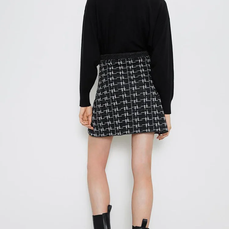 Черная плиссированная юбка с высокой талией клетчатые юбки женская одежда