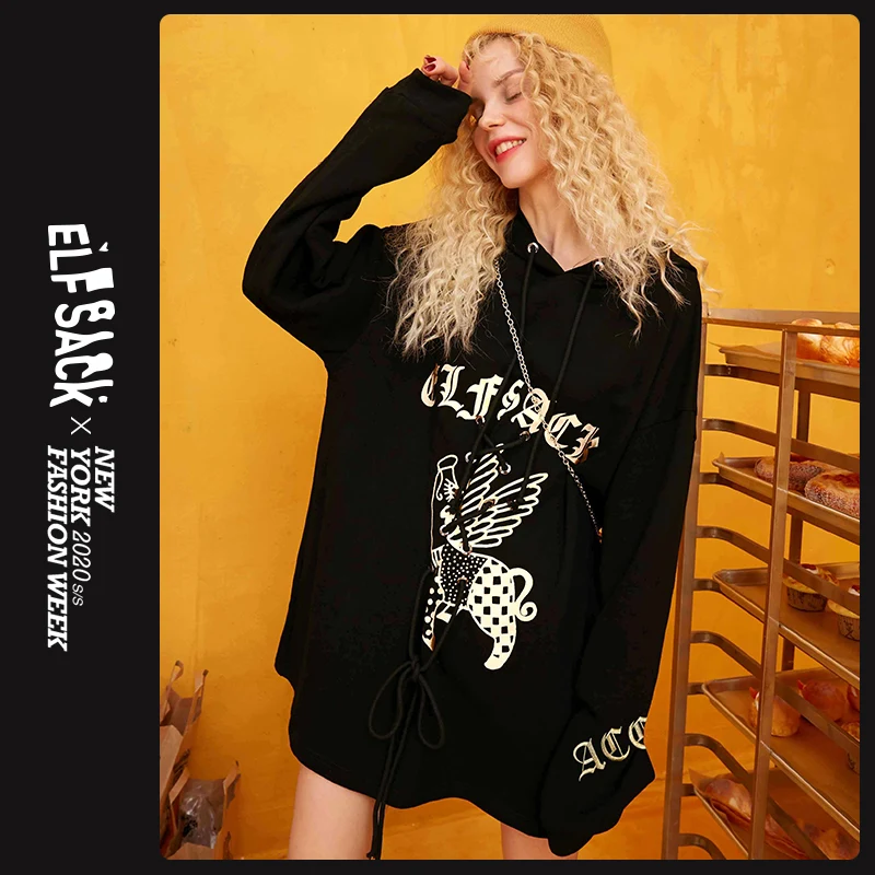 Женская толстовка с капюшоном ELFSACK Повседневный пуловер в Корейском стиле со