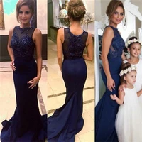 new design nave blue mermaid prom dress with lace appliques beading illusion back customized formal evening gowns vestidos