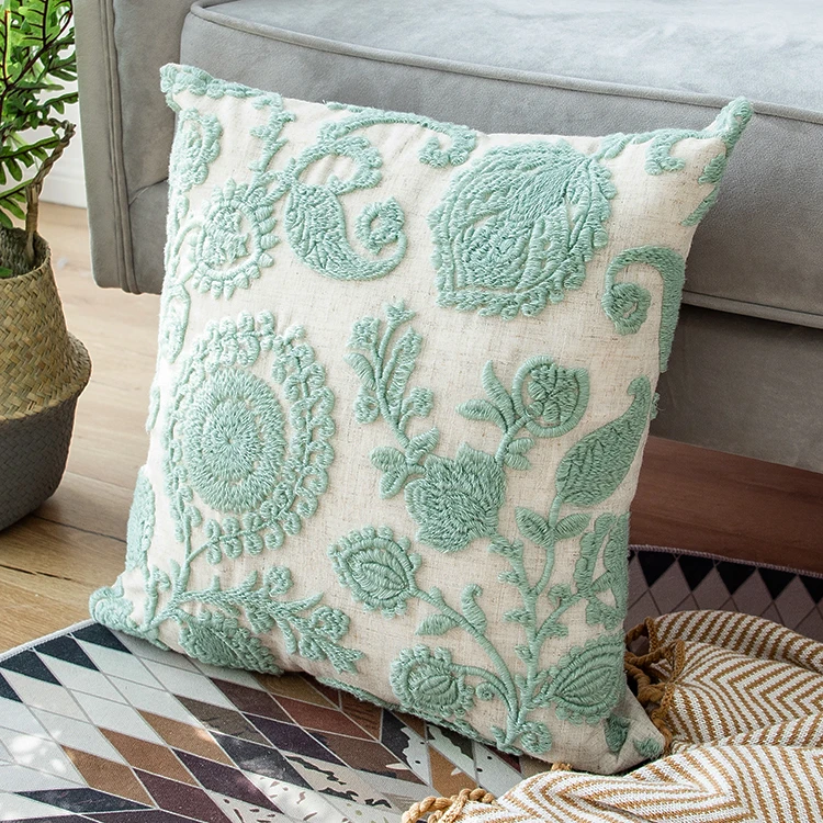 3D вышитая Подушка с цветочным принтом льняная наволочка желтого зеленого цвета