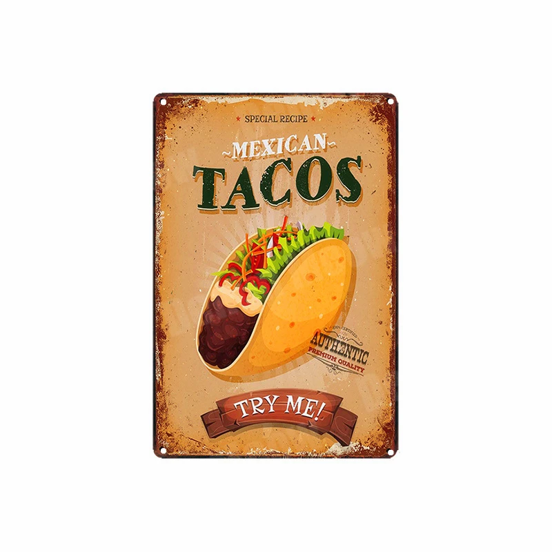 TACOS табличка сэндвич свежий бекон винтажная металлическая жестяная вывеска домашний бар Ресторан декоративные тарелки лучший хот-дог настенный Арт плакат MN22 - Цвет: F