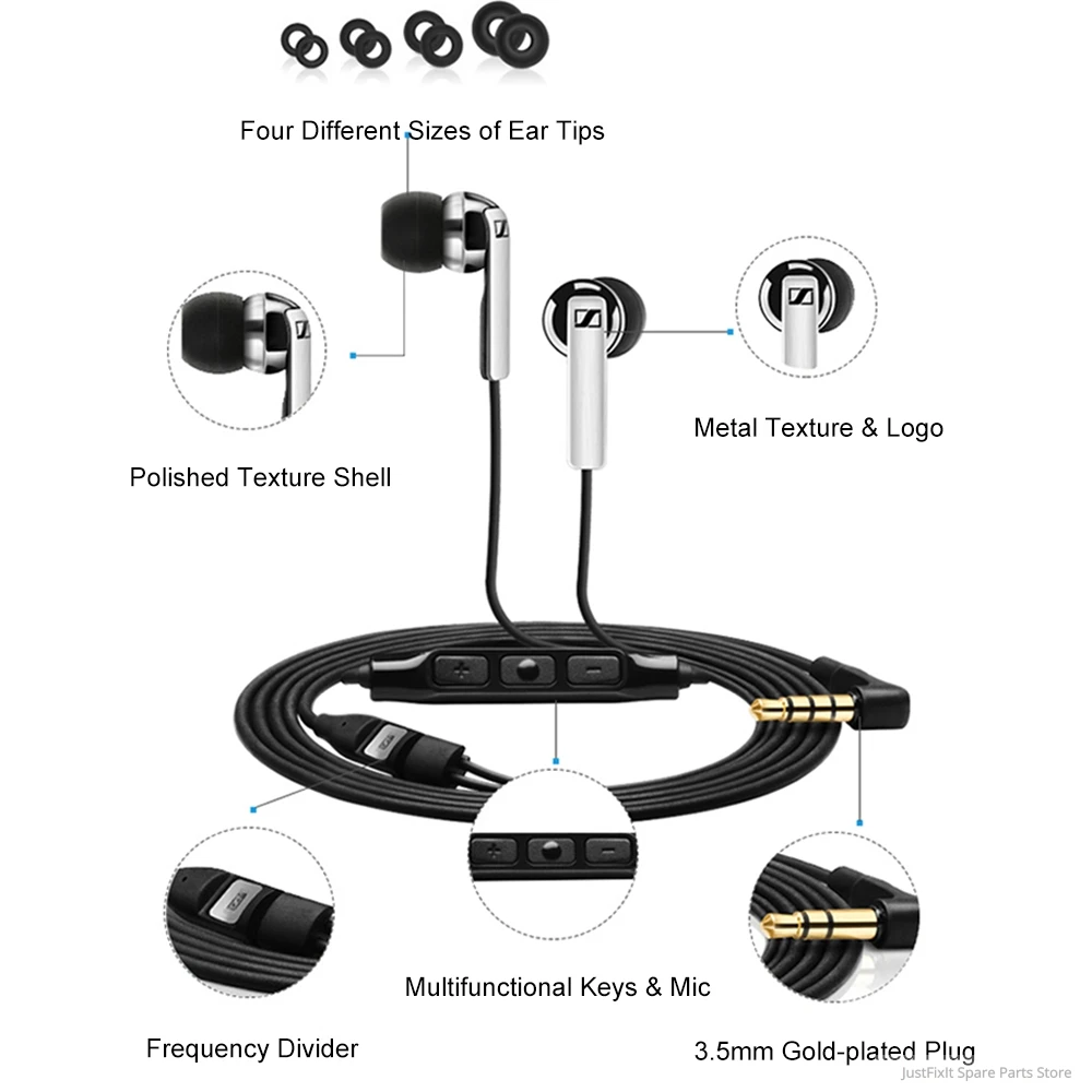 

Sennheiser CX 2.00i 3.5mm Wired Earphones Stereo Sport Headset Line Control Deep Bass Earphone with Mic for iPhone iOS Device