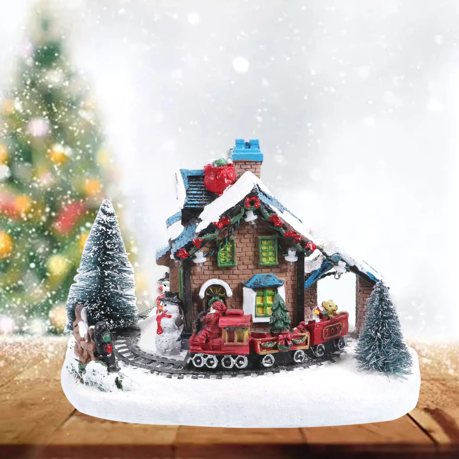 

Рождественский пейзаж, Статуэтка из смолы, настольное украшение, Рождественский Снежный дом, красочная светящаяся фигурка, Рождественский ...