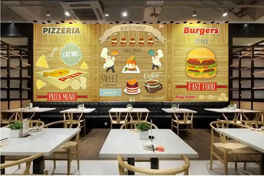 WDBH 3d обои на заказ фото рисованная вручную Западная пицца бургер еда каракули