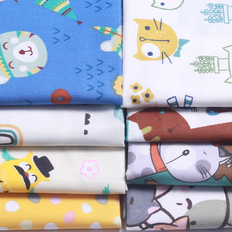 

8pcs/lot,40*50,Cartoon owl &Cat Series,Printed Twill Cotton Fabric,Patchwork Cloth,DIY Sewing Quilting Material ForBaby&Children