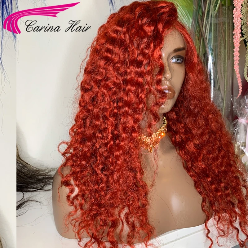 Парик из человеческих волос оранжевого и красного цвета для женщин 180% красный