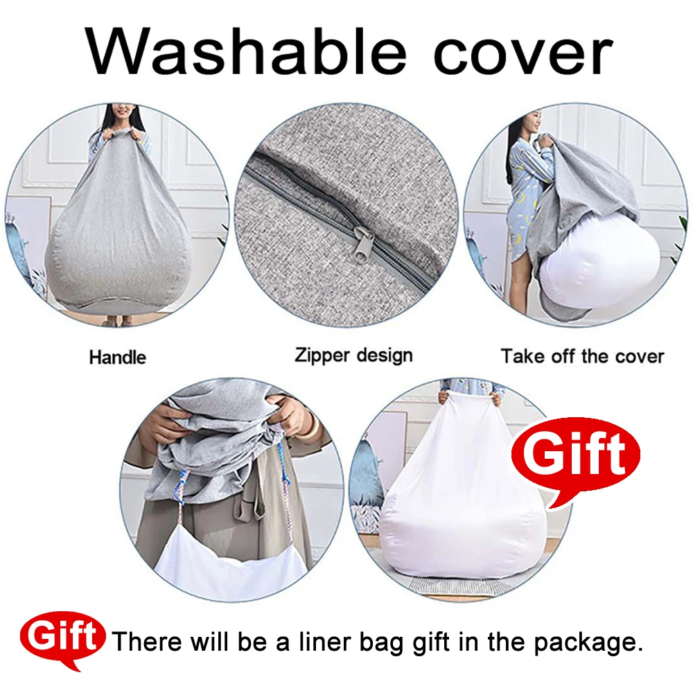 Чехол для кресла из моющейся льняной ткани без наполнителя большой пуф XXL мягкий