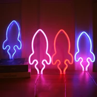 led neon universe rocket sign night lights wall art hanging lamp for kids baby room home party wedding decoration xmas gift new