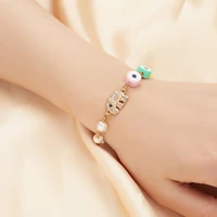 cute pearl butterfly animal link chain bracelet for women dolphin heart geometric pendant braceletbangle female charm jewelry