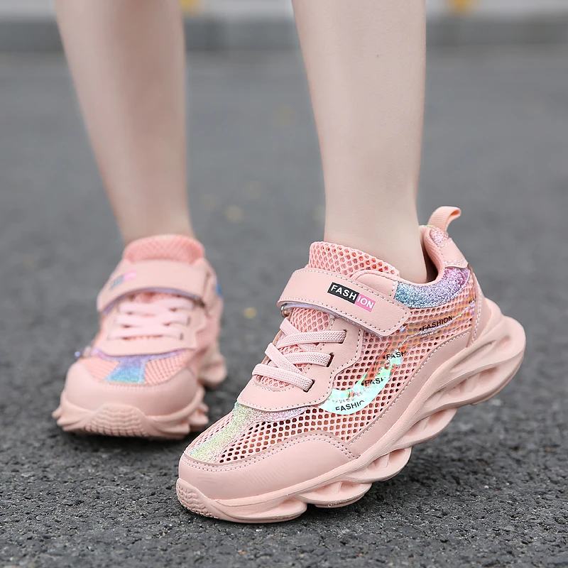 

Pink Girls Running Shoes Kids Tenis Sneakers 2021 Fashion Children Casual Walking Sneakers Summer Breathable Boys Designer Shoes