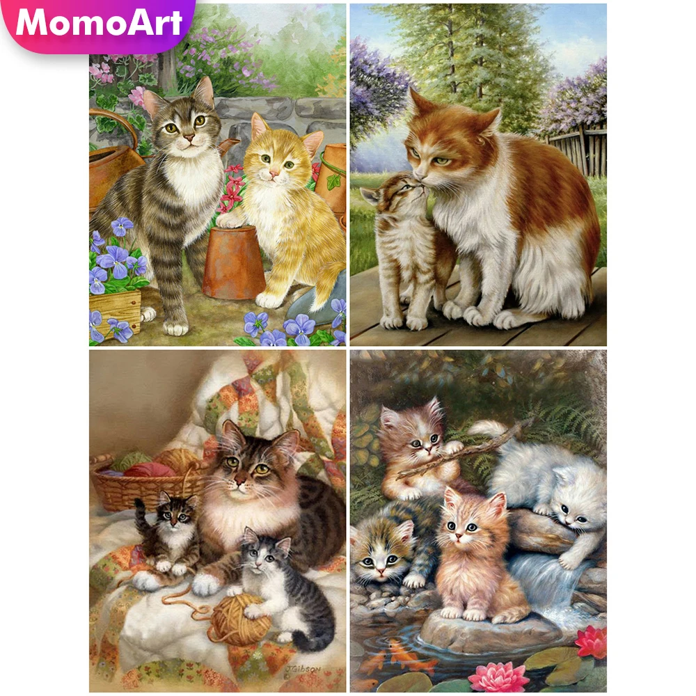 

MomoArt Diamond Painting Cat Cross Stitch Kits Diamond Embroidery Animal Picture Of Rhinestone Mosaic Flower Handmade Gift