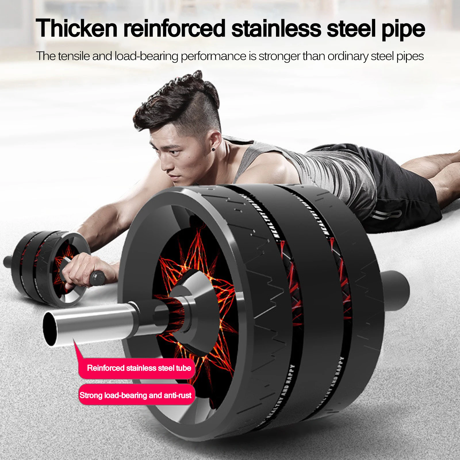 

Gym Ab Roller Home Abdominal Wheel Fitness Equipment Stretch Trainer Arm Waist Leg Exercise AB Roller With Mat Exercise Abdomen
