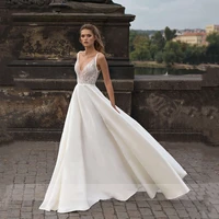 elegant deep v neck wedding dress 2021 sheer bodice open back ivory a line sweep train sleeveless bridal gown vestido de novia