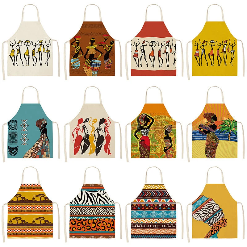 

Фартуки для кухни в африканском стиле для женщин, нагрудники из хлопка и льна, домашняя уборка, домашний фартук для готовки 68x55 см