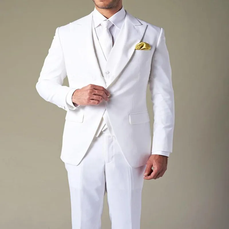 

Оптовая продажа, костюм homme, белая одежда жениха, свадебный смокинг с лацканами, костюмы для мужчин, 3 предмета, мужской костюм (пиджак + брюки ...