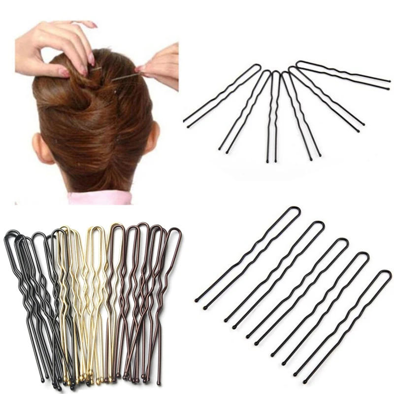 

50pcs 6CM Hair Waved U-shaped Bobby Pin Barrette Salon Grip Clip Hairpins Black Metal Hair Accessories For Donut Bun Maker