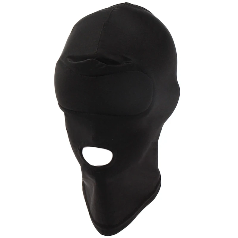 

Adult Open Eyes Mouth Headgear Mask Hood Breathable Blindfold Black Full Head Cover Cosplay Slave BDSM Bondage Sex Toys