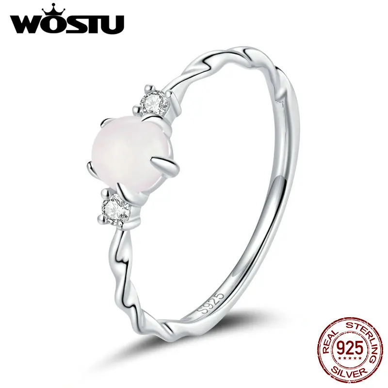 

WOSTU 100% 925 Sterling Silver Rings Moonstone Rings For Women Wedding Trendy Fingers Original Jewelry CQR689