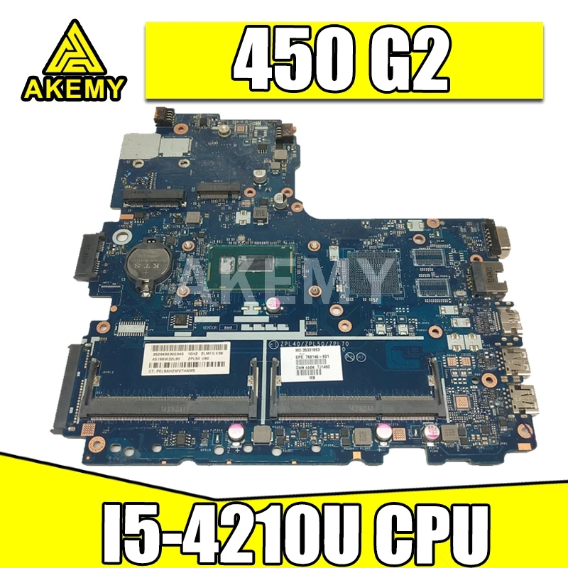 

AKemy 768146-601 768146-501 для HP Probook 450 G2 Материнская плата ноутбука LA-B181P с I5-4210U Процессор MB 100% Тесты Быстрая доставка