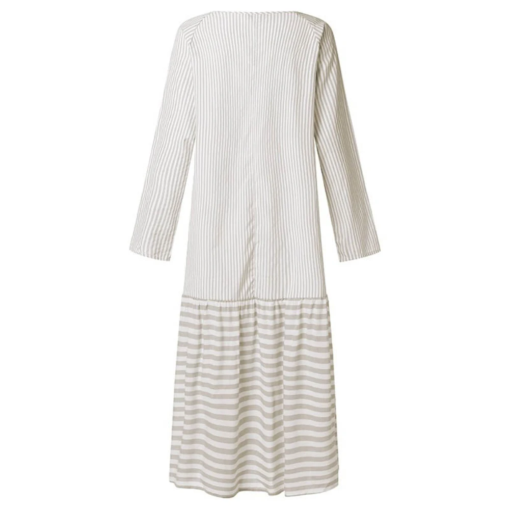 Женское винтажное платье-миди в полоску свободное платье с круглым вырезом и