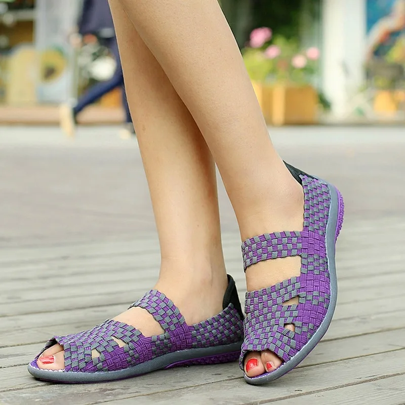 

Women Sandals Handmade Woven Flat Shoes Lady Summer Fashion Breathable Casual Slip-On Colorful Female Footwear