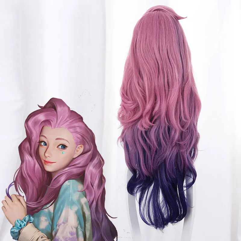 

Game LoL KDA Seraphine Cosplay Wig Women Wave Straight Pink Mixed Purple Wigs League Of Legends Cosplay Accessories Female Hair