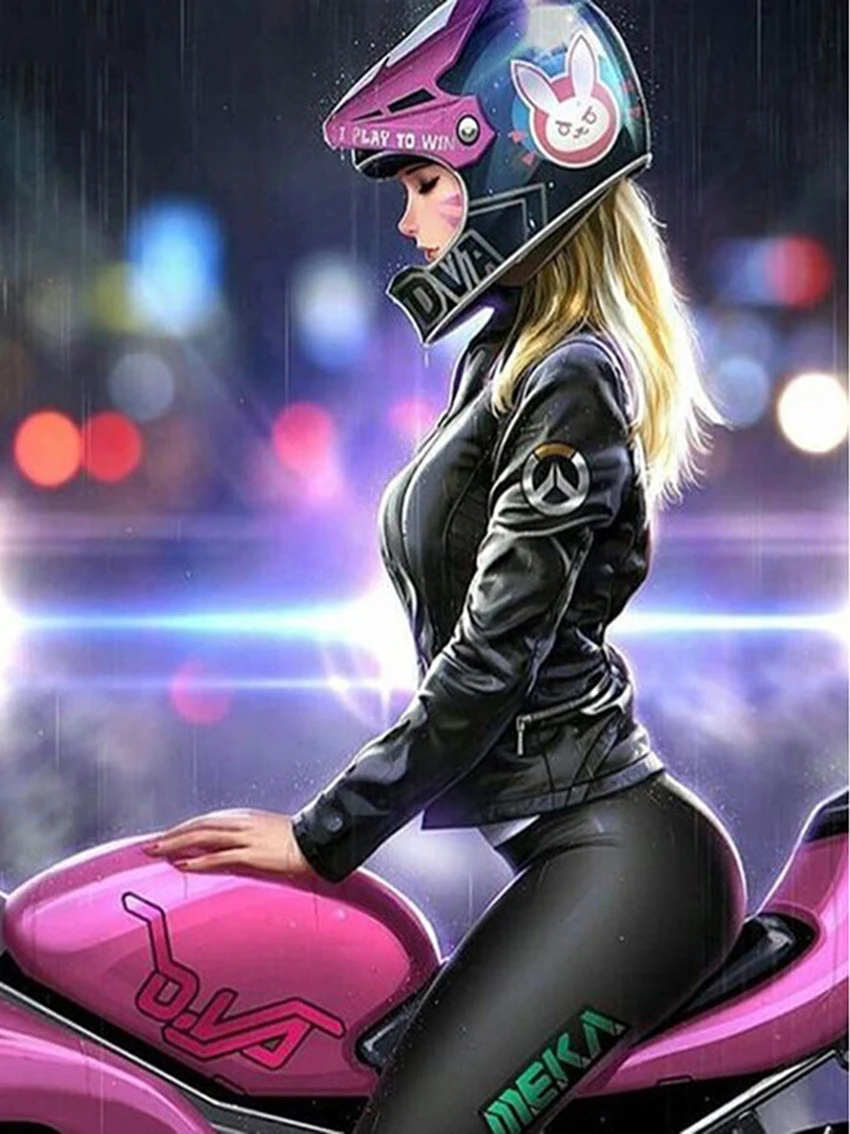 Квадратный и круглый Творческий алмаз вышивка мотоцикл крутая девушка Diy