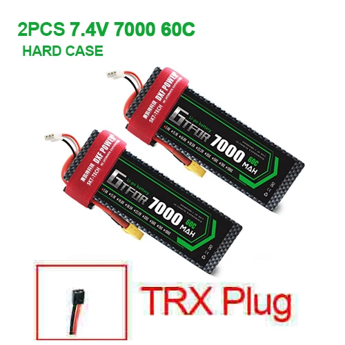 2 шт 7,4 V 5200 45c 7000mAh 60C GTFDR LiPo аккумулятор 2S HardCase для 1/8 1/10 RC модель автомобиля TRX Slash Emaxx - Цвет: 2PCS7000mahTRX