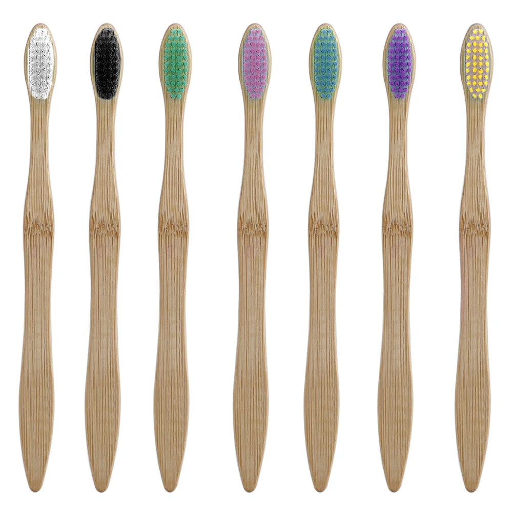 Радужная цветная бамбуковая зубная щетка с твердой щетиной биоразлагаемая