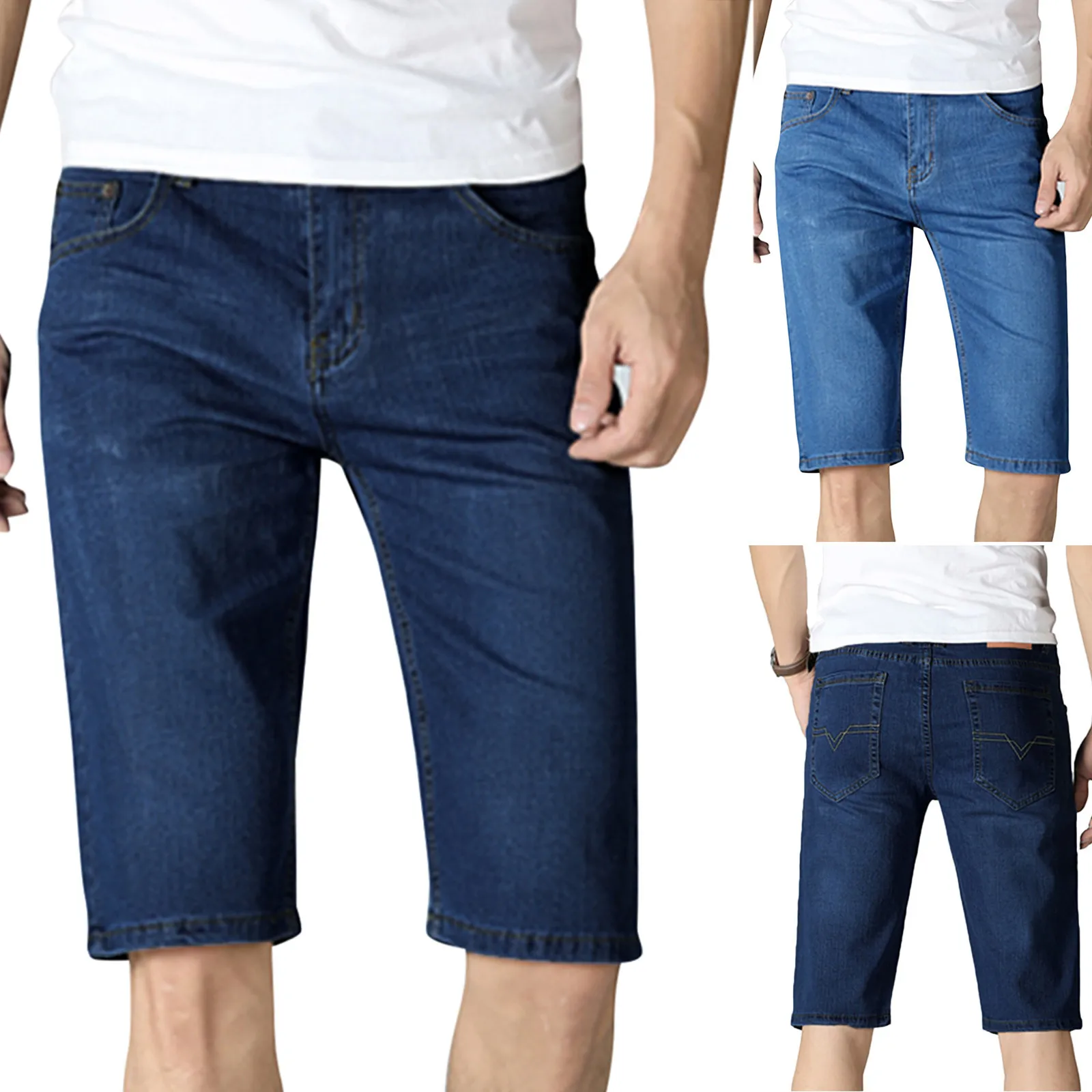 

Мужские прямые джинсовые брюки, повседневные однотонные штаны, прямые уличные шорты со средней талией, весна-лето