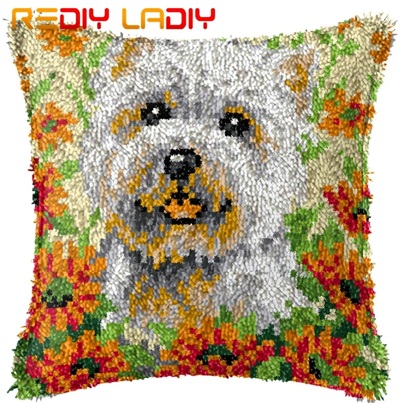 Защелкивающийся крючок наборы для подушек Белый щенок печать холст акриловая