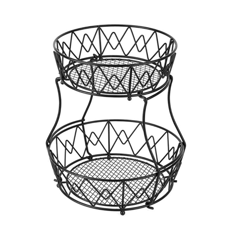 

Detachable Double-layer Round Bowl Shaped Fruit Vegetable Basket Woven Iron Wire Hollow Desktop Storage Stacking for Food G2AA