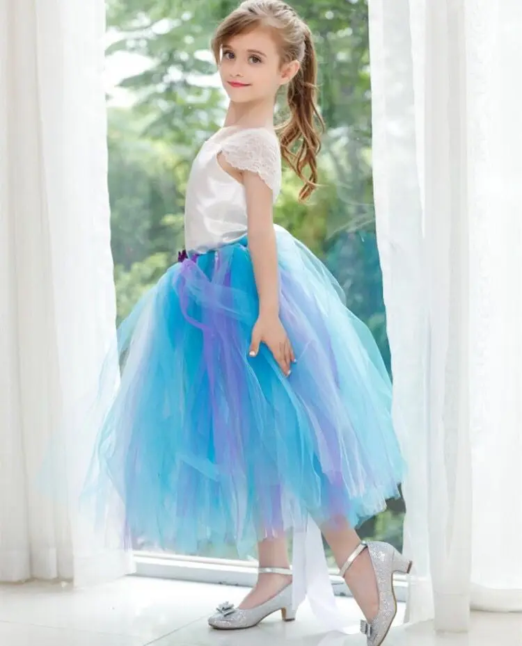 Детский кружевной свадебный комплект из тюлевой юбки-пачки с открытой спиной и