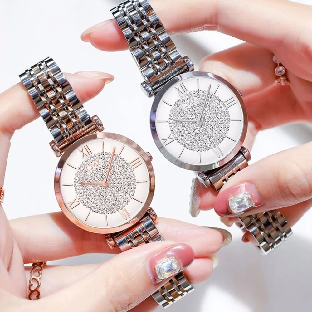 

Women Watches Fashion Gypsophila Diamond Design Watch Stainless Steel Belt Quartz Watch Wrist Watch for Gifts Relogio Feminino