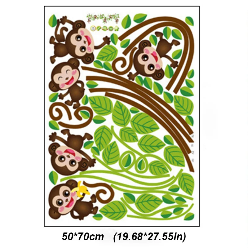 

Removable Vinyl Monkey Bedroom Wall Sticker Decals Mural Jungle Nursery Monkey Kid Room Decoartion Home Decor Size 50x70cm